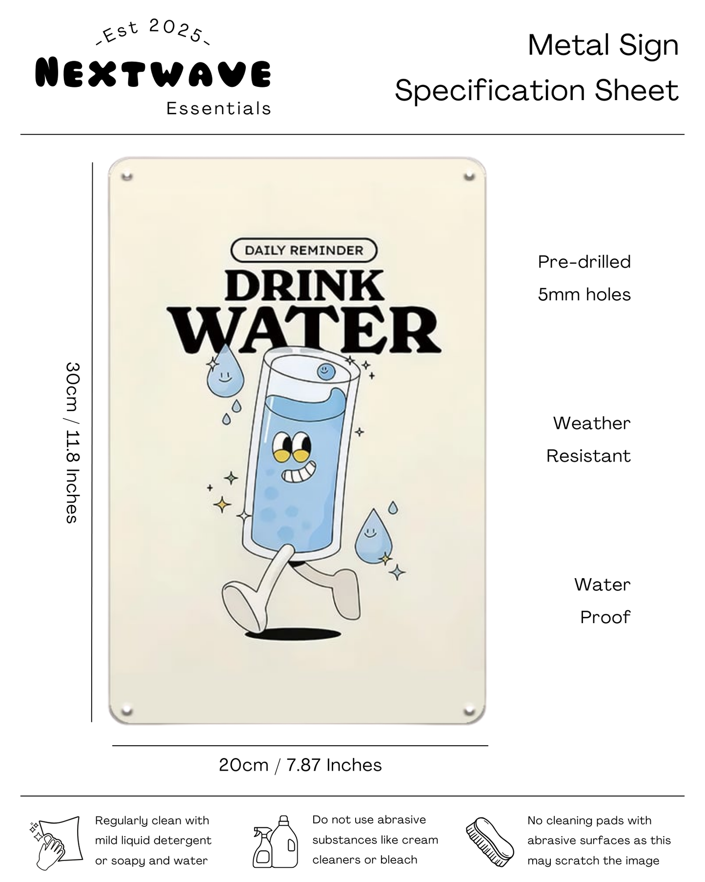 Daily Reminder Drink Water - Metal Sign
