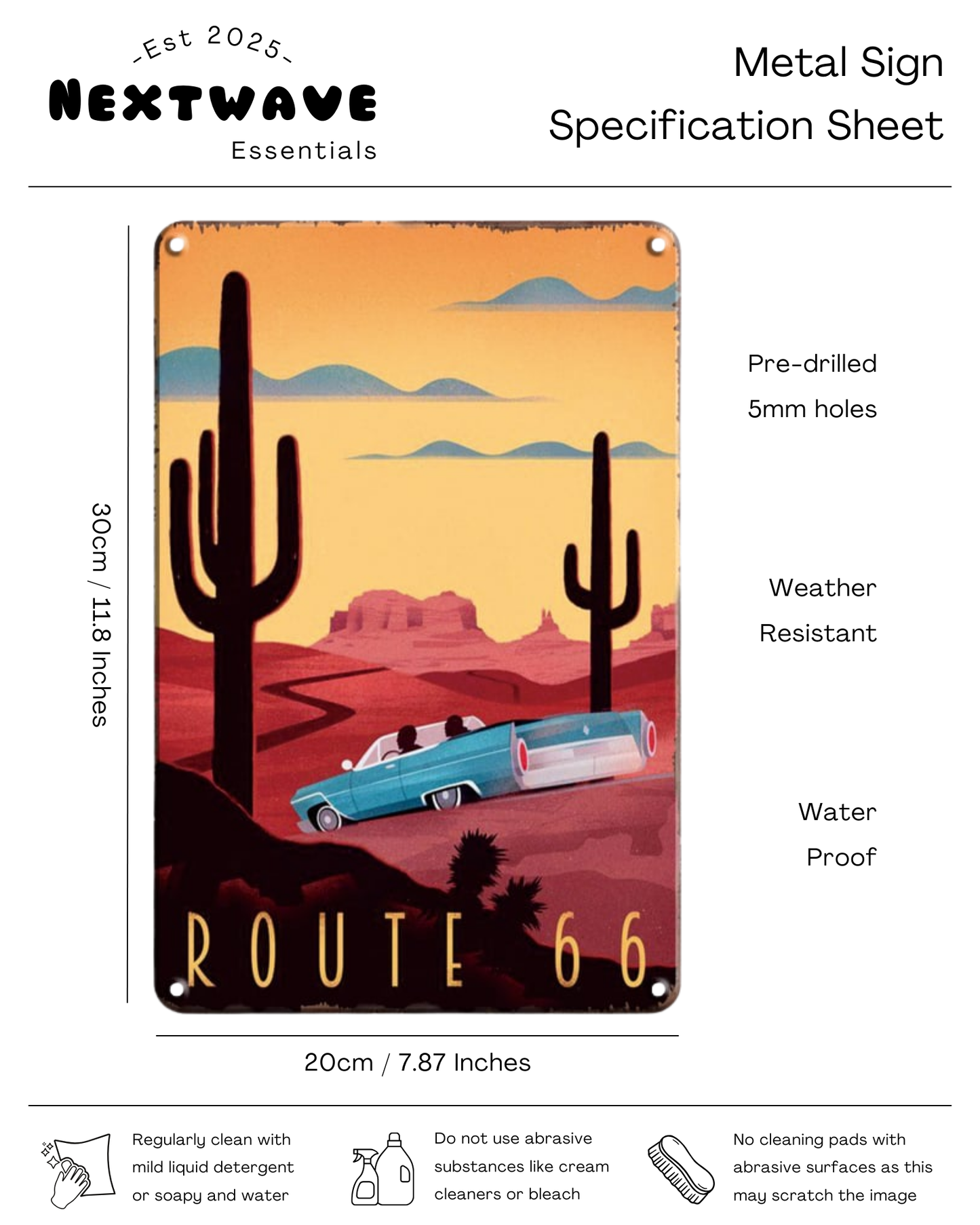 Classic Route 66 Desert Road Trip β Metal Sign