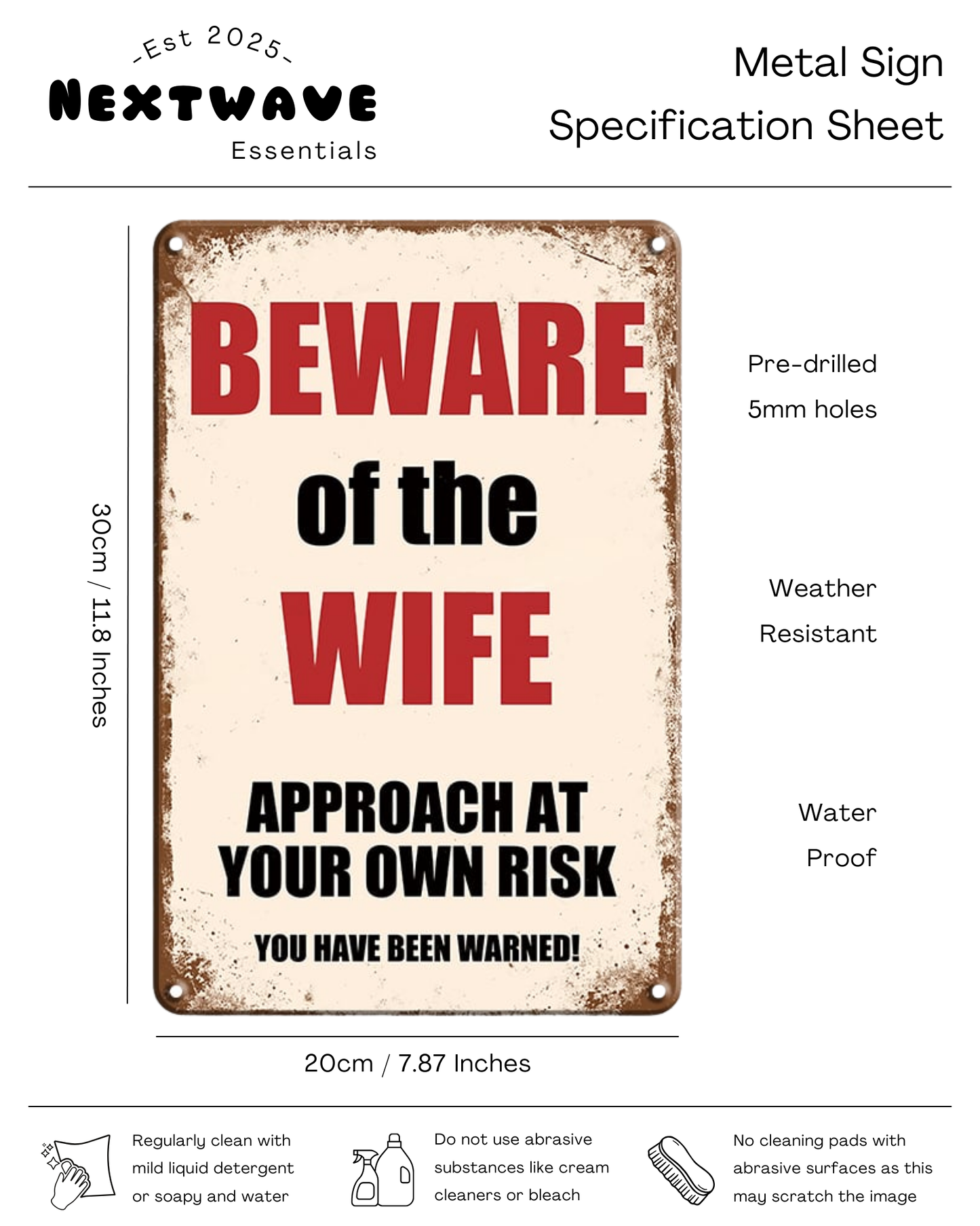 Funny "Beware of the Wife" Humorous Warning β Metal Sign