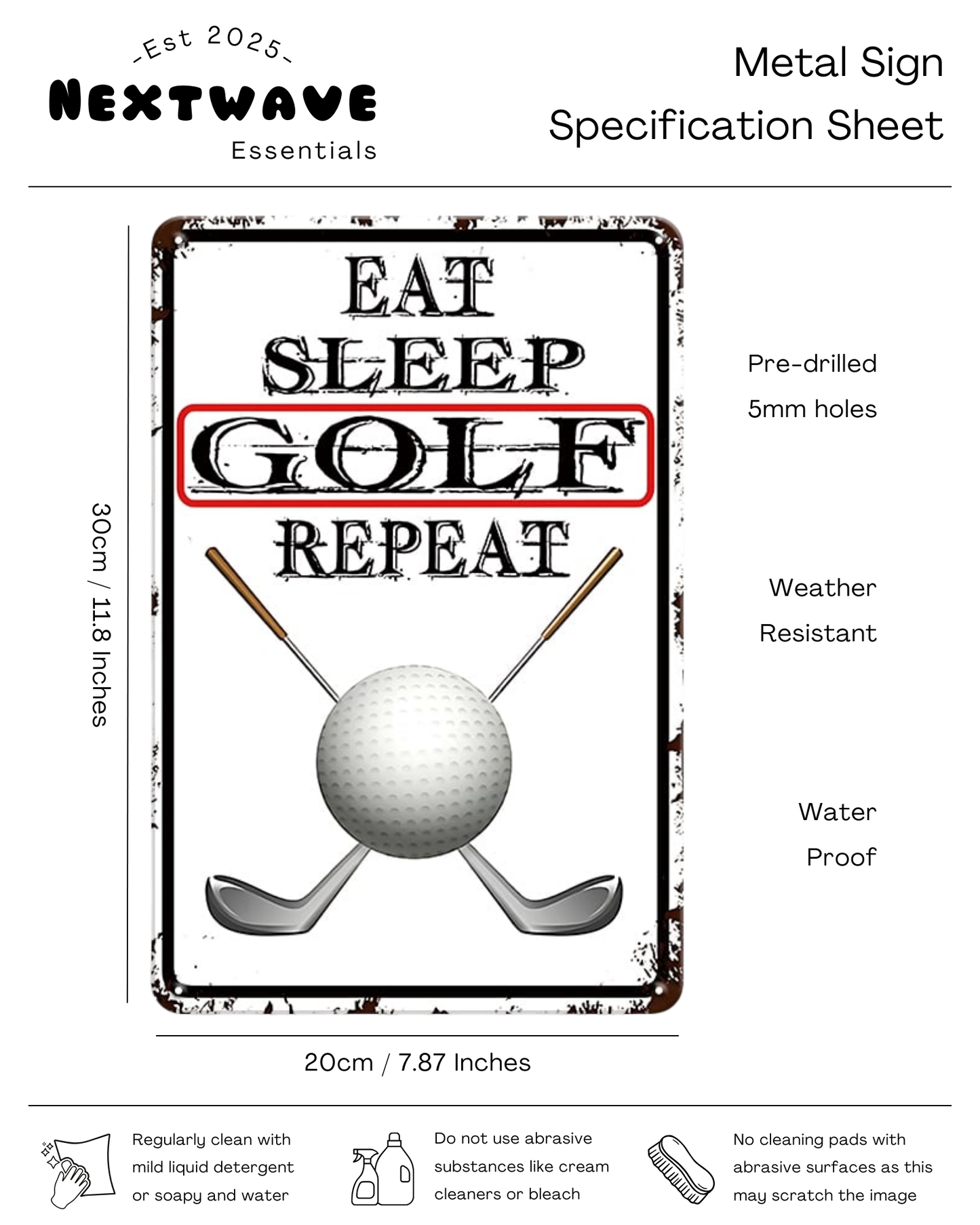 Eat Sleep Golf Repeat Funny Sports Decor – Metal Sign
