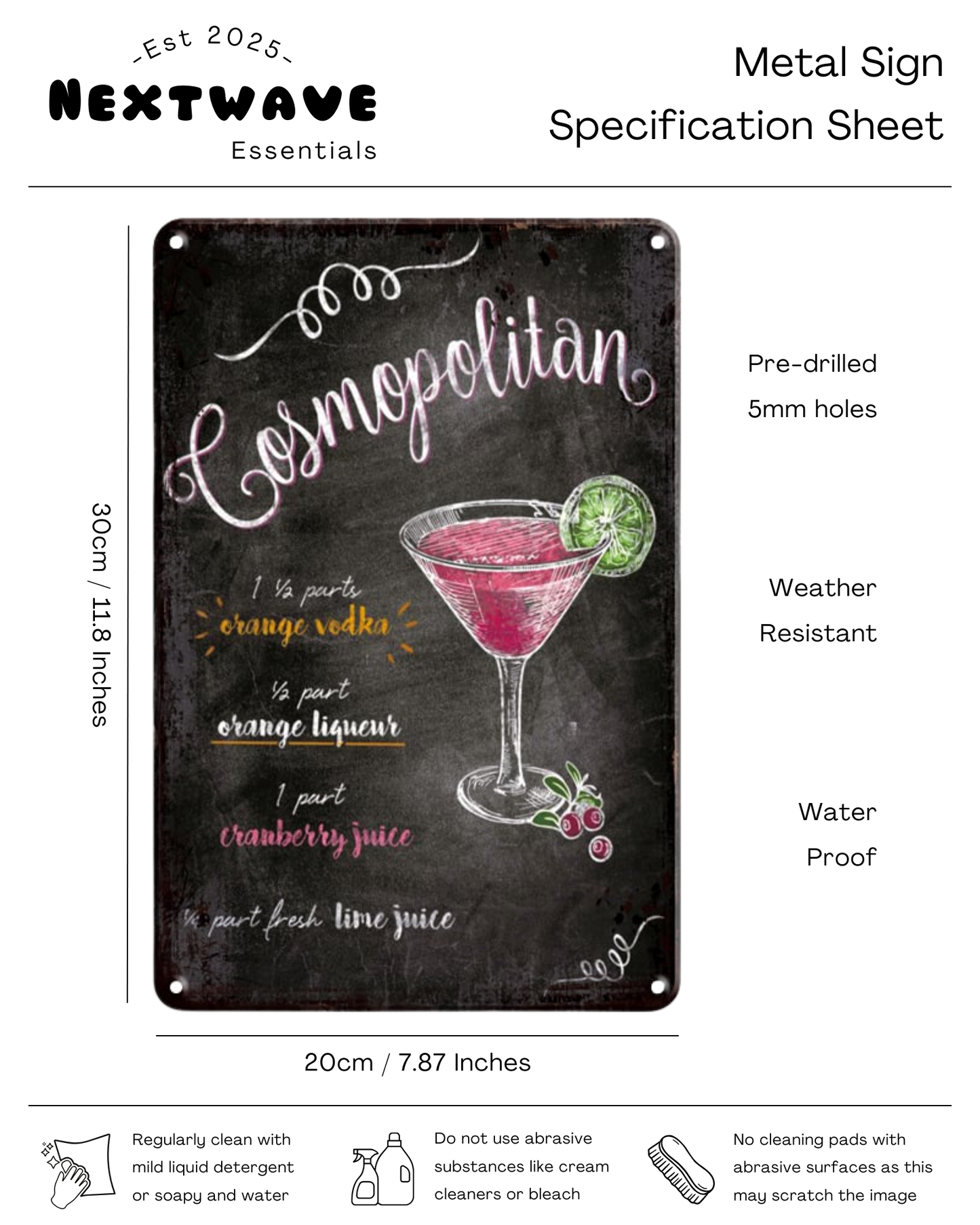 Cosmopolitan Cocktail Recipe Bar Decor – Metal Sign