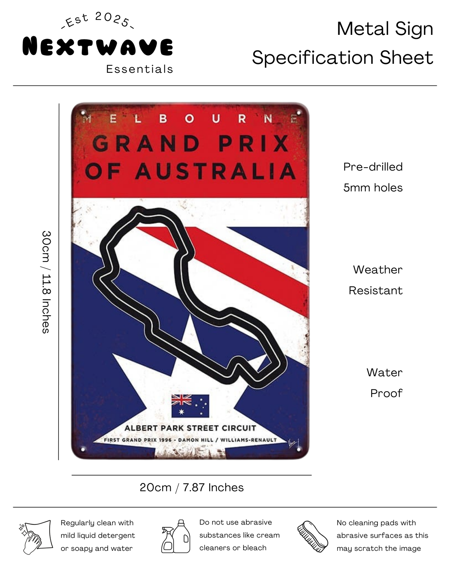 Australian Grand Prix Albert Park Circuit Racing Art – Metal Sign
