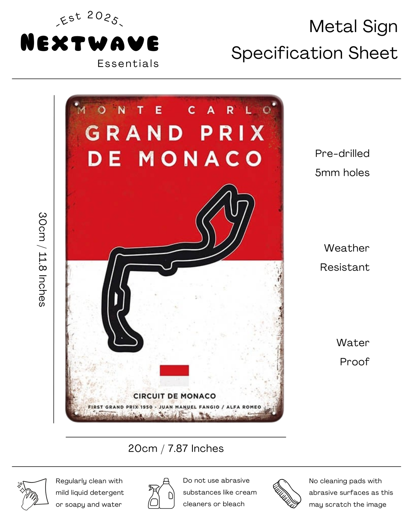 Monaco Grand Prix Circuit de Monaco Vintage Racing Art β Metal Sign