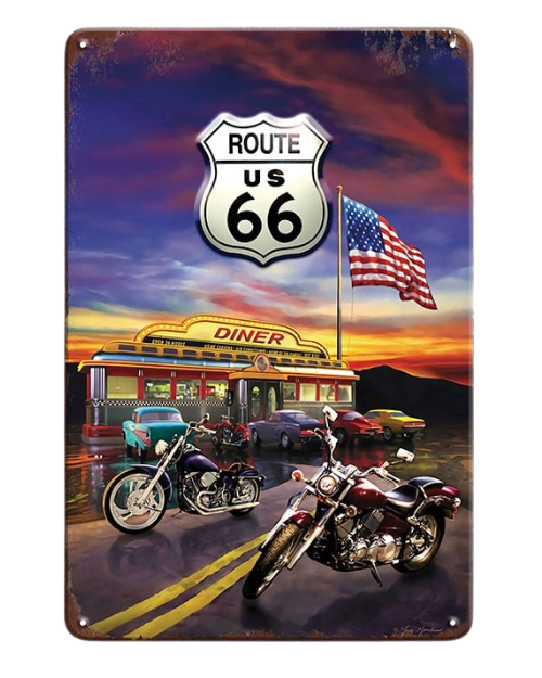 Route 66 Diner and Motorcycles – Metal Sign