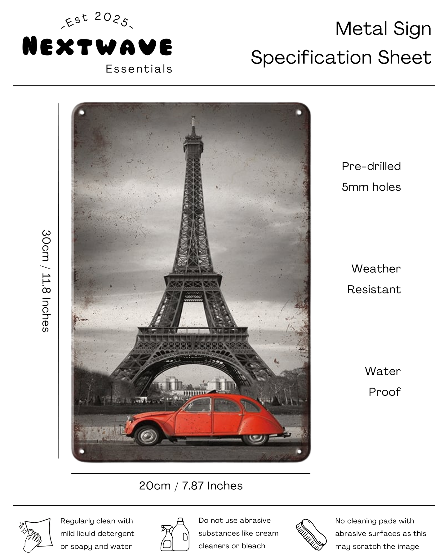 Paris Eiffel Tower Vintage Car - Metal Sign