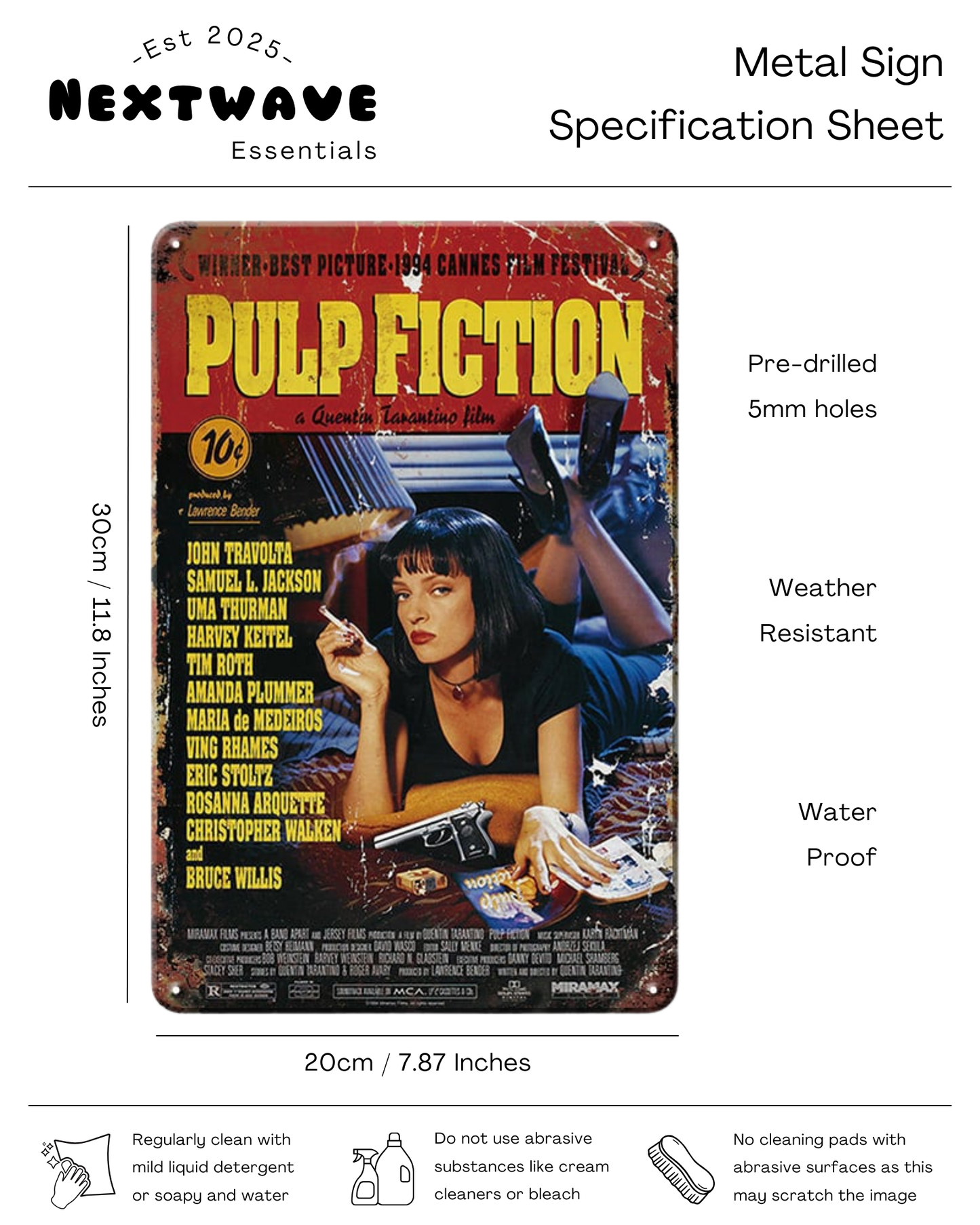 Pulp Fiction Vintage Movie Poster - Metal Sign
