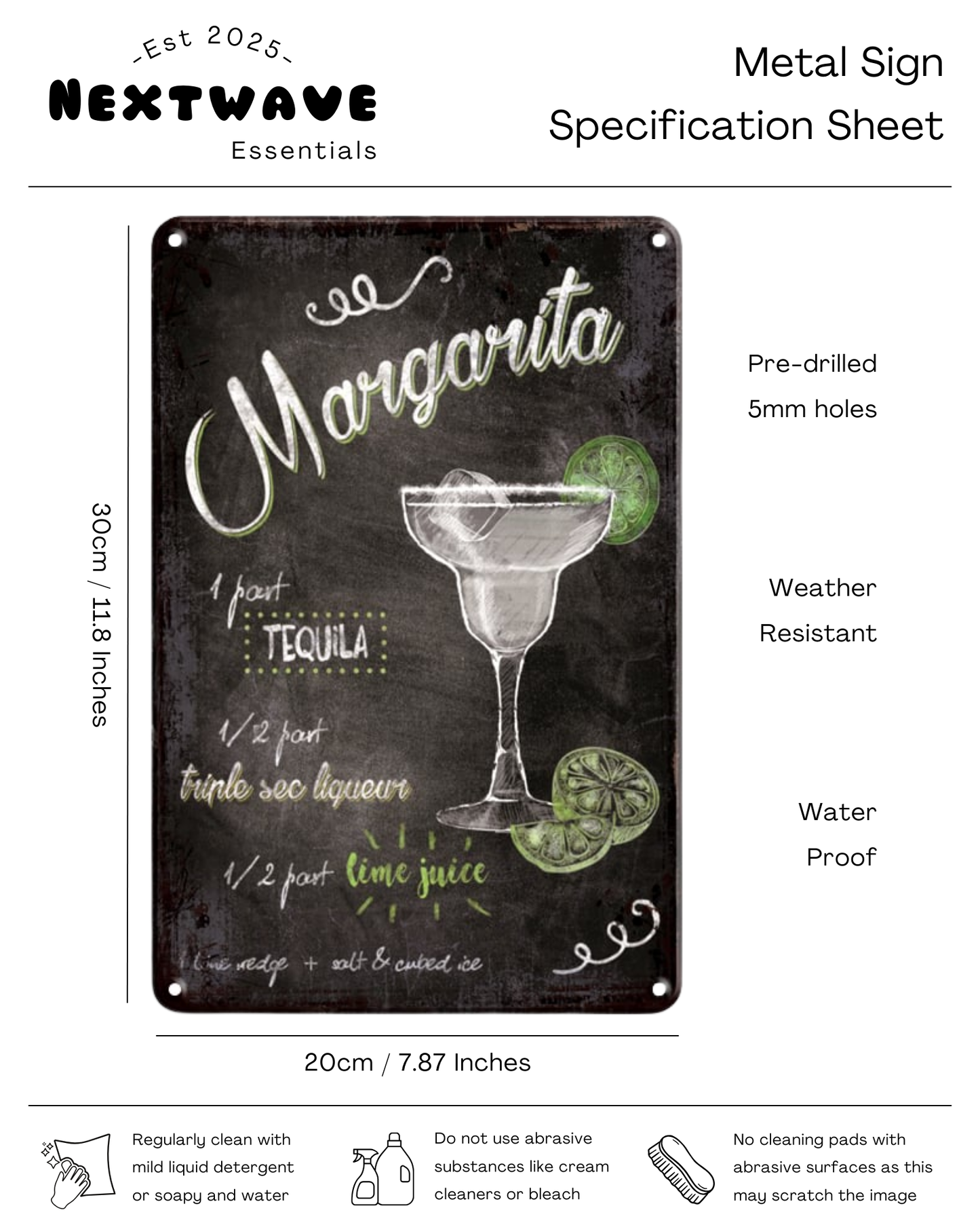 Margarita Cocktail Recipe Bar Decor – Metal Sign