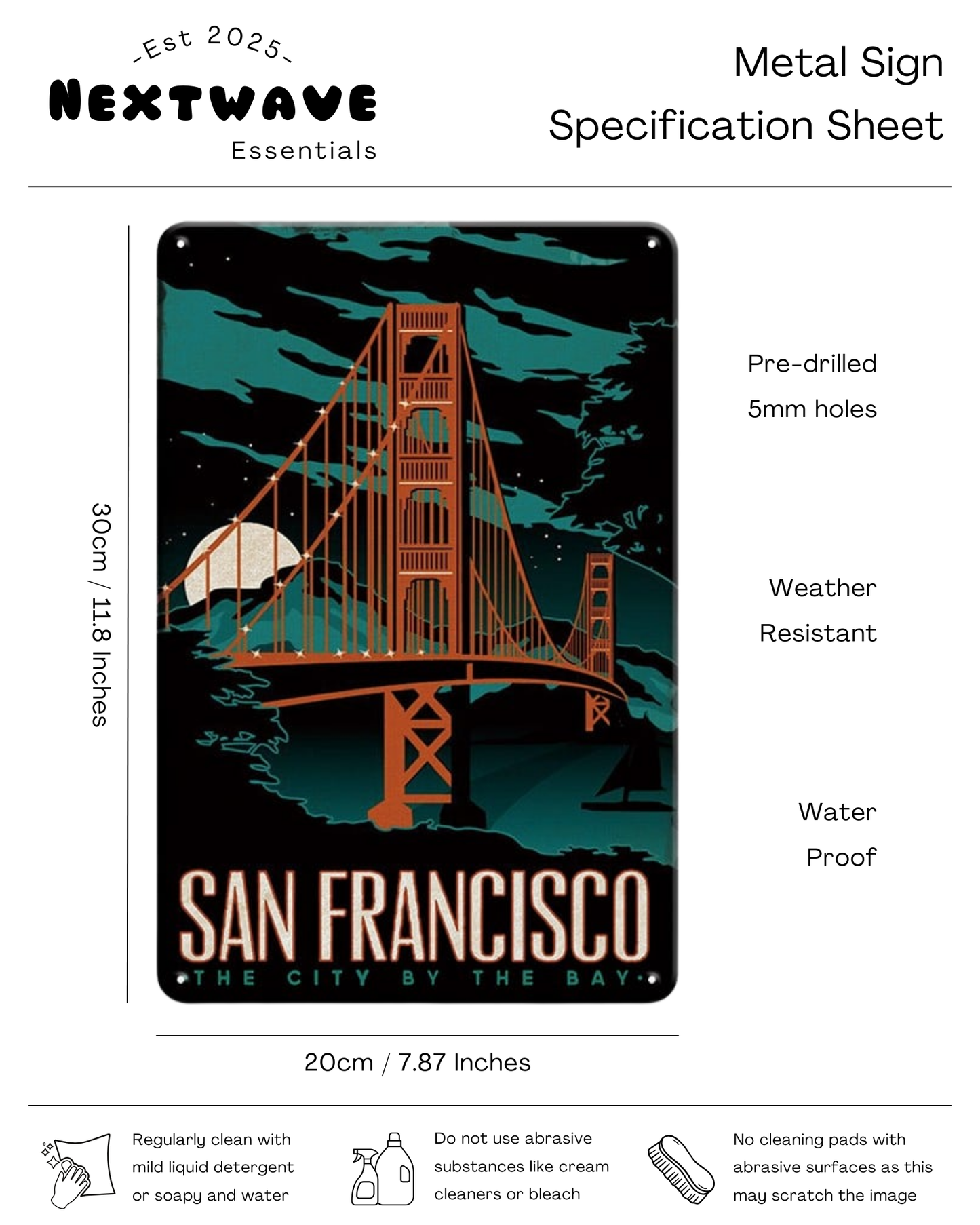 Moonlight San Francisco Golden Gate Bridge - Metal Sign