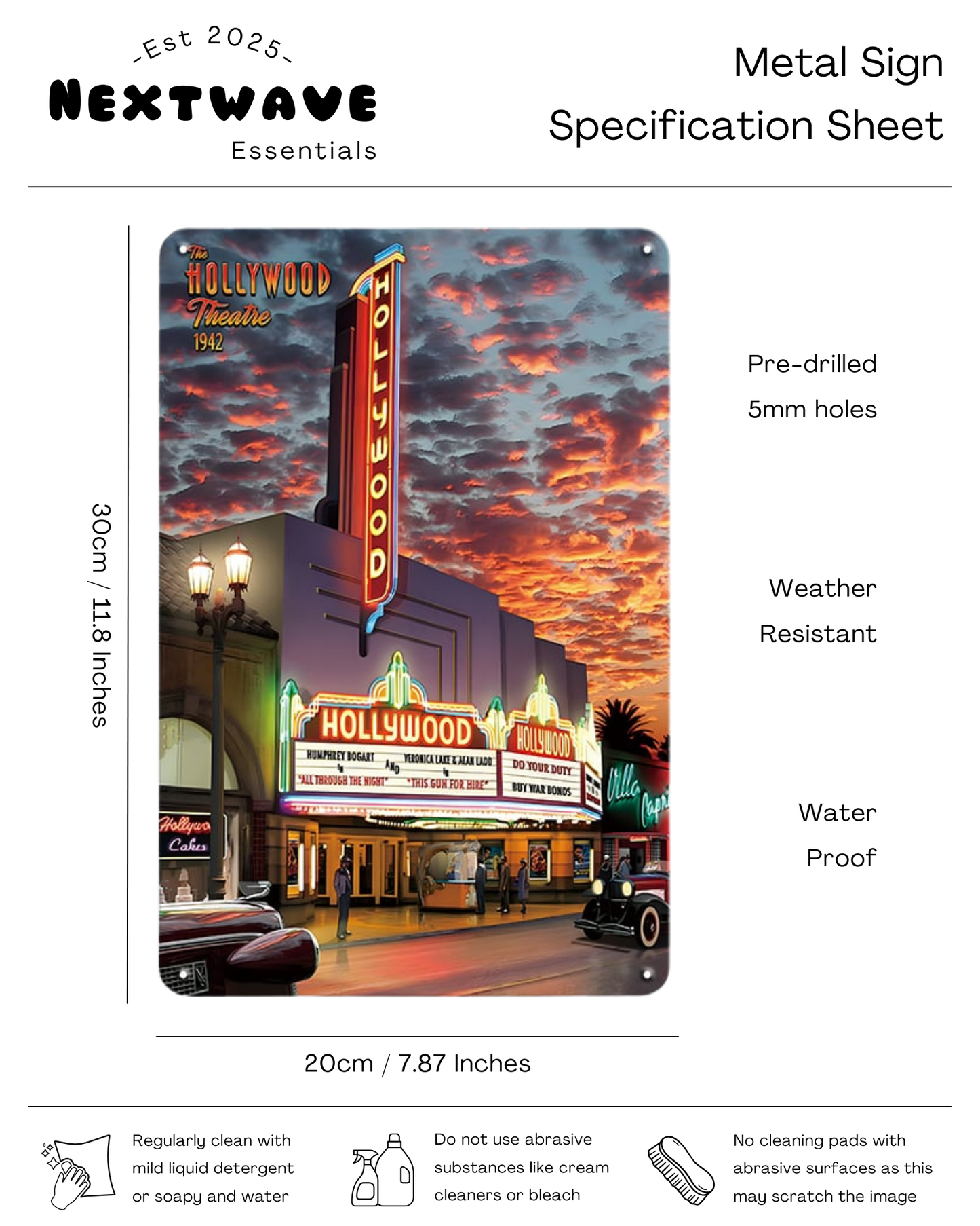 Vintage Hollywood Theatre - Metal Sign