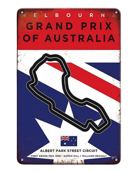 Australian Grand Prix Albert Park Circuit Racing Art – Metal Sign