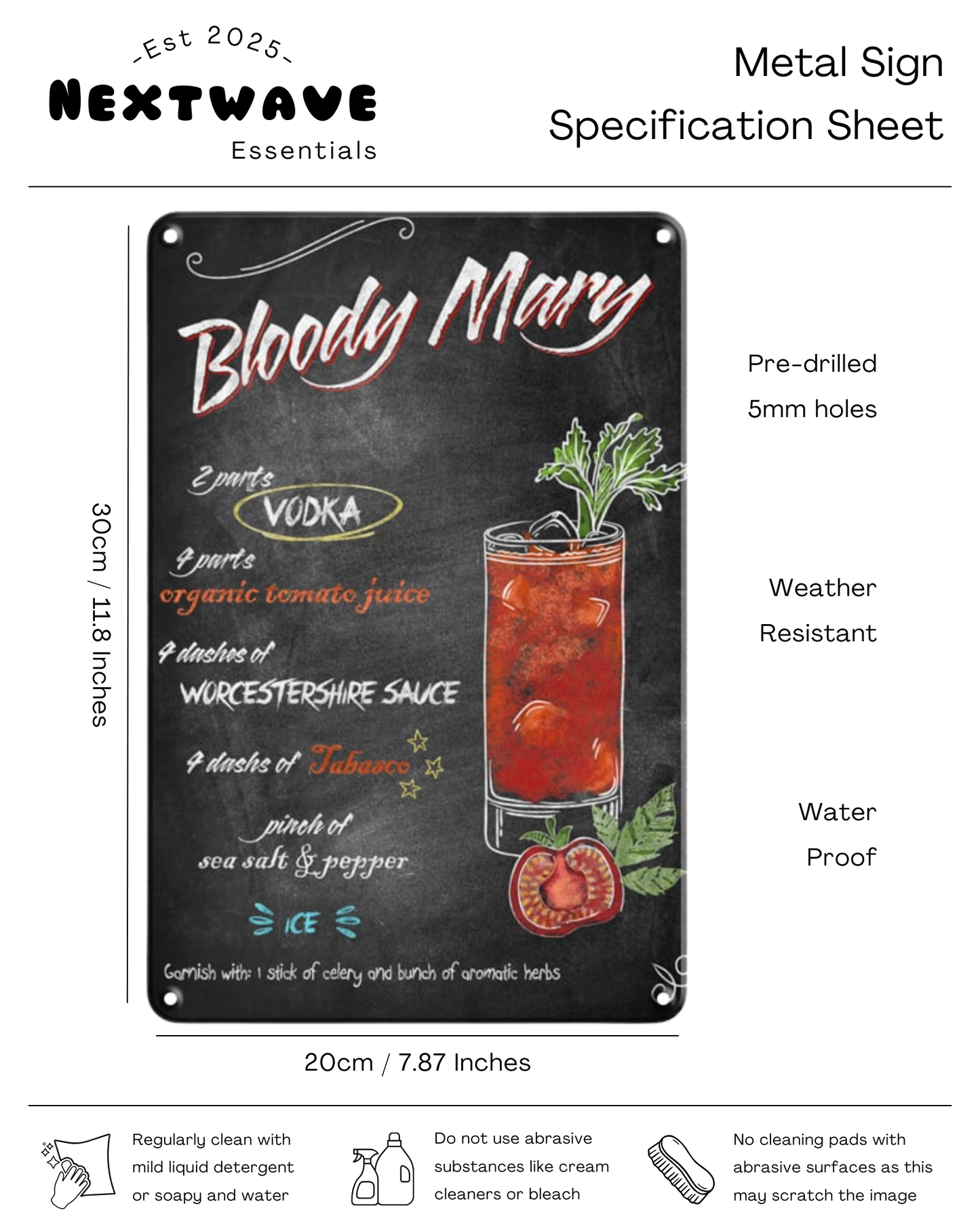 Bloody Mary Recipe β Metal Sign