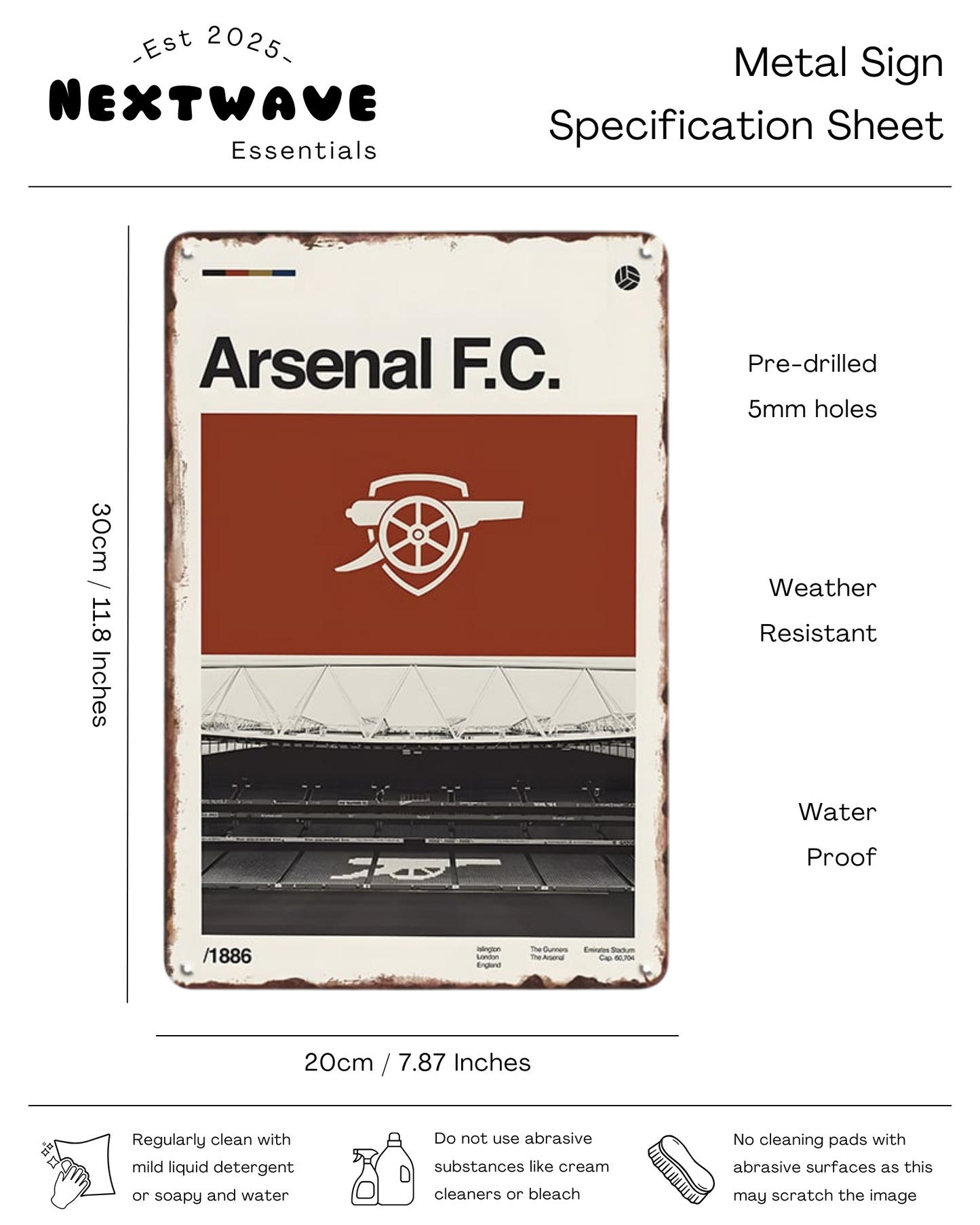 Arsenal FC Retro Stadium Design – Metal Sign