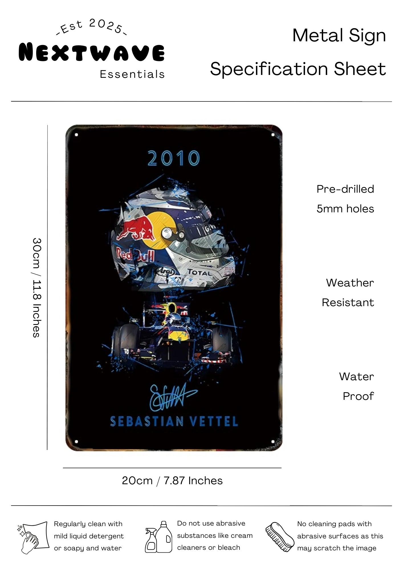 Sebastian Vettel 2010 Red Bull F1 Champion Tribute – Metal Sign