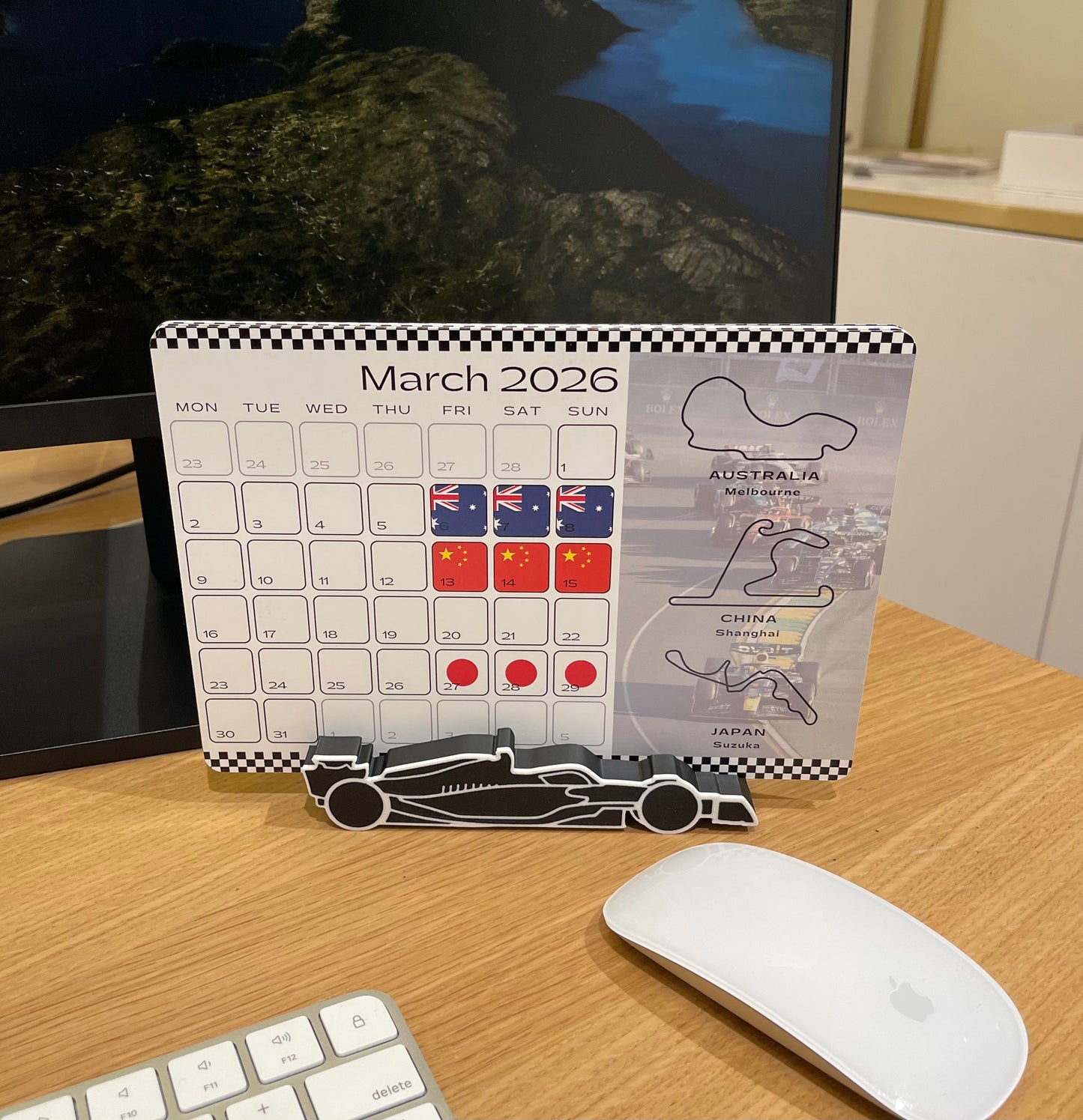 2026 F1 Calendar – Formula 1 Inspired Desk Calendar with Car Stand
