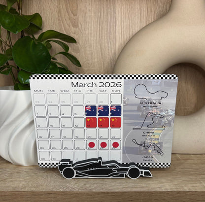 2026 F1 Calendar – Formula 1 Inspired Desk Calendar with Car Stand