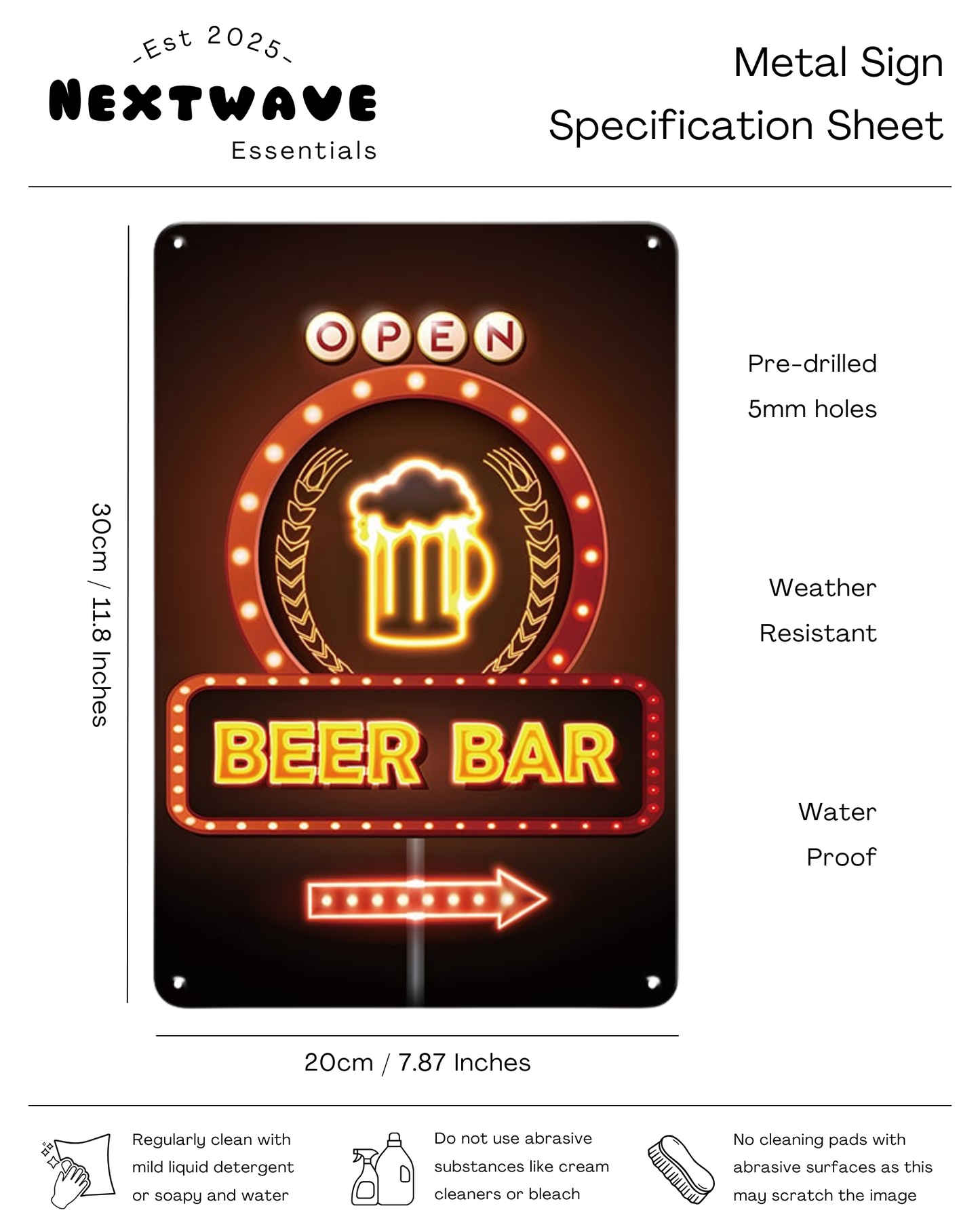 Retro Neon Beer Bar Open Sign - Metal Sign