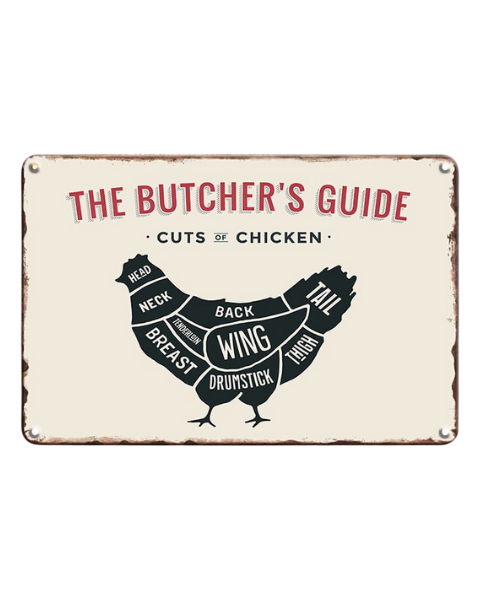 The Butcher’s Guide Chicken Cuts Vintage Kitchen Decor – Metal Sign