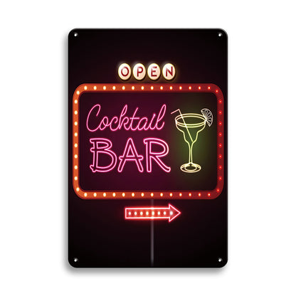 Vintage Neon Cocktail Bar Open Sign - Metal Sign