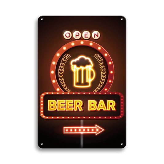 Retro Neon Beer Bar Open Sign - Metal Sign