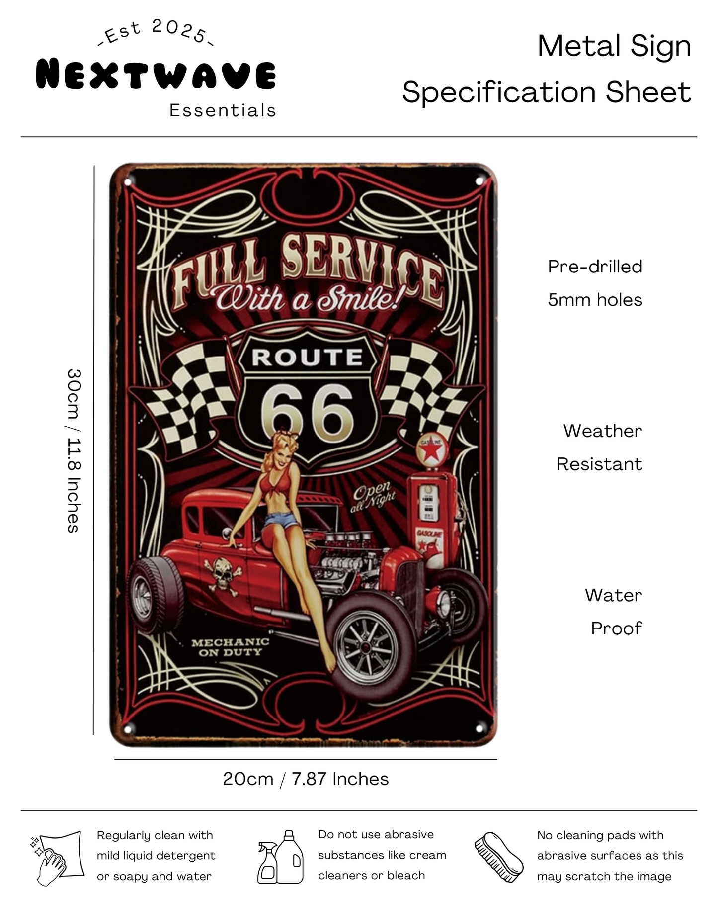 Route 66 Full Service Retro - Metal Sign