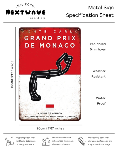 Monaco Grand Prix Circuit de Monaco Vintage Racing Art – Metal Sign