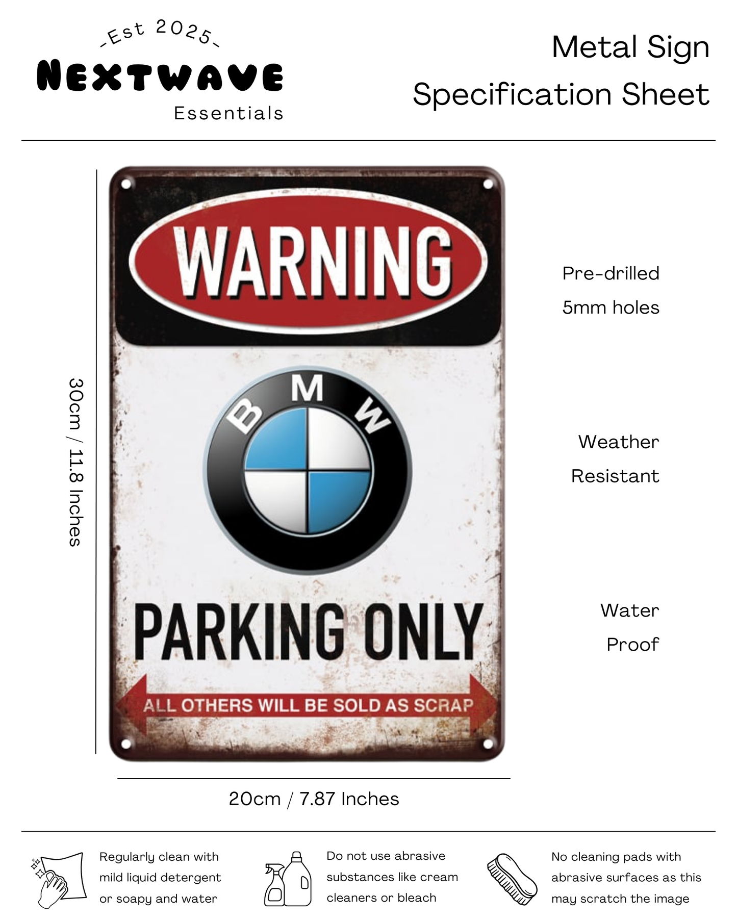 BMW Parking Only Warning - Metal Sign