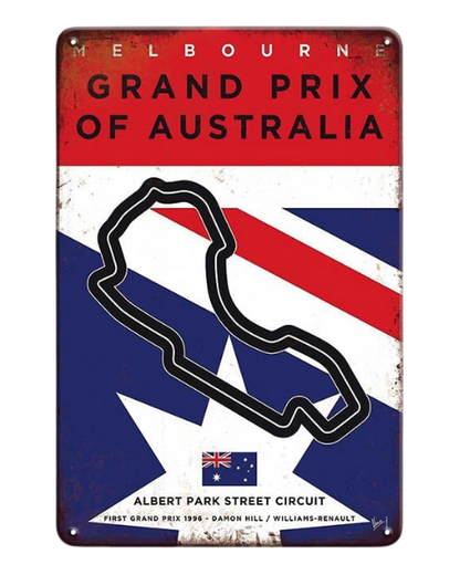 Australian Grand Prix Albert Park Circuit Racing Art – Metal Sign