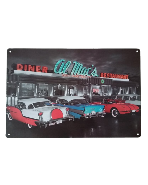 Al Mac's Diner with Classic Cars - Metal Sign