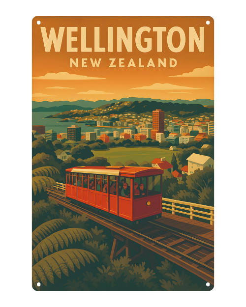Wellington Cable Car Scenic Art – Metal Sign