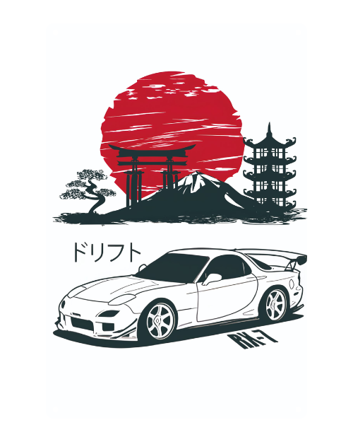 RX-7 with Rising Sun Art – Metal Sign