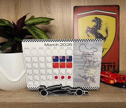 2026 F1 Calendar – Formula 1 Inspired Desk Calendar with Car Stand