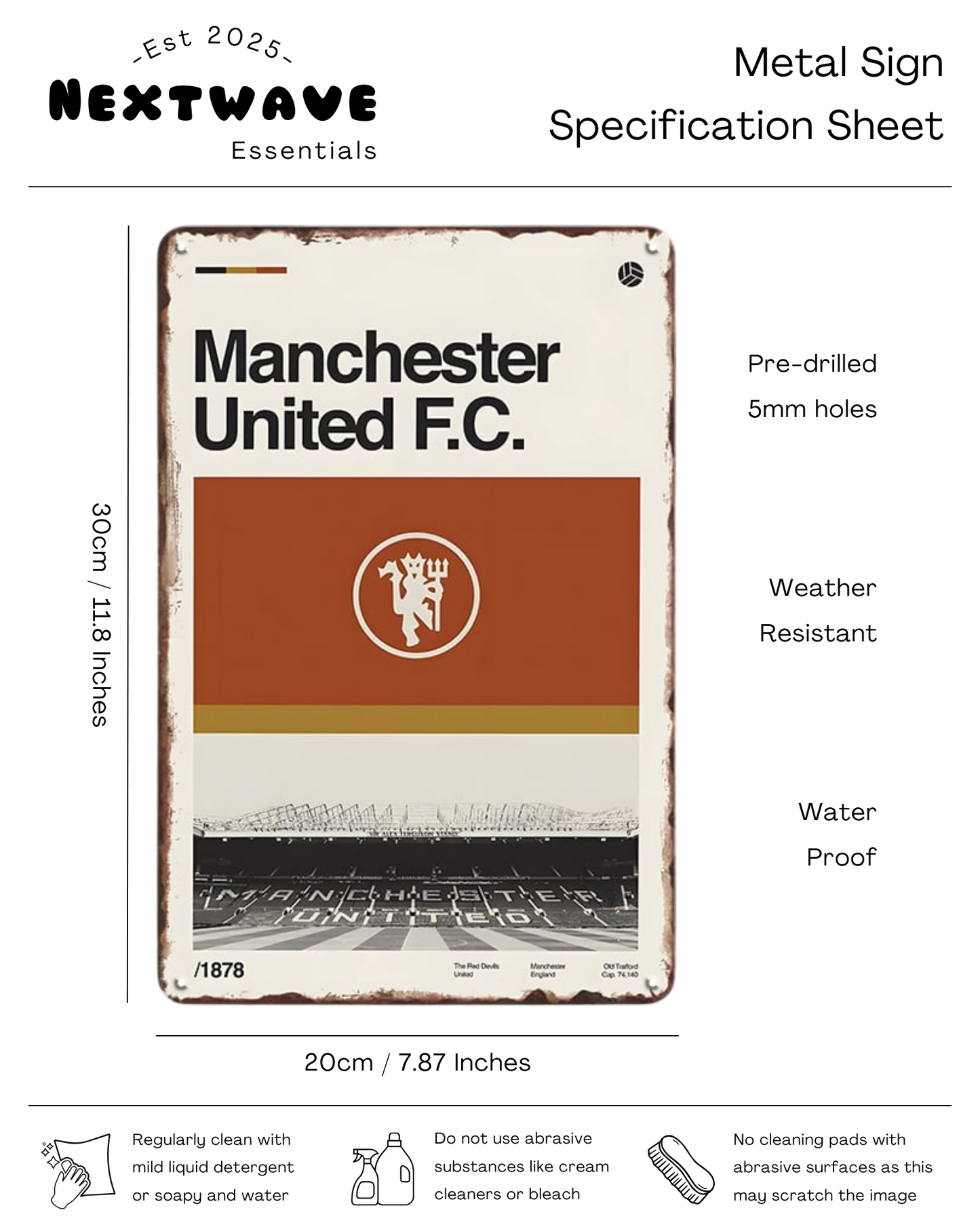 Manchester United FC Retro Logo Sign - Metal Sign