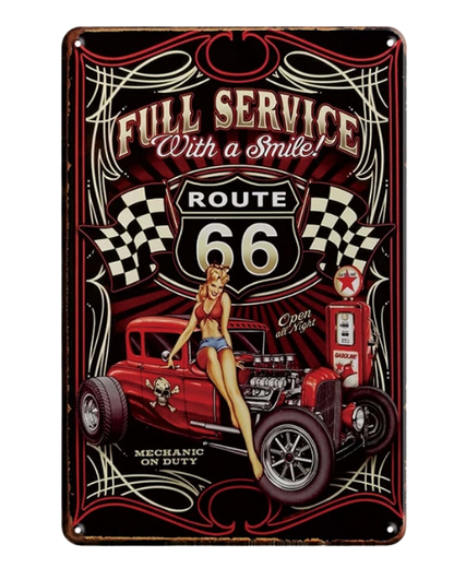 Route 66 Full Service Retro - Metal Sign