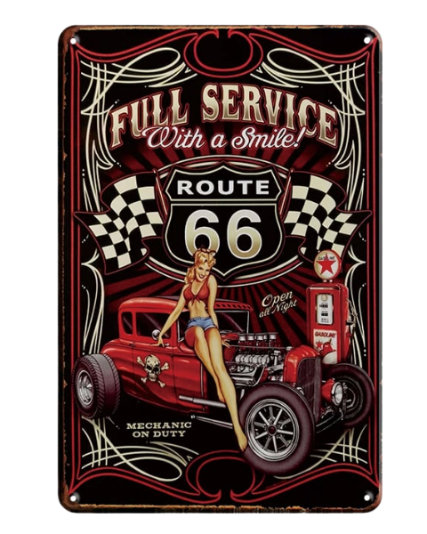 Route 66 Full Service Retro - Metal Sign