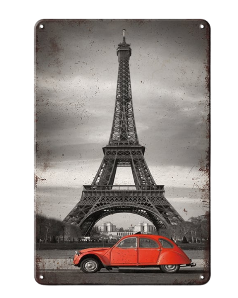 Paris Eiffel Tower Vintage Car - Metal Sign