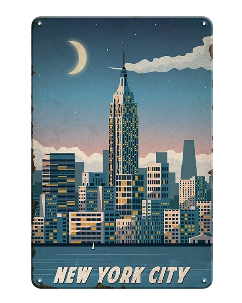 New York City Skyline Artwork - Metal Sign