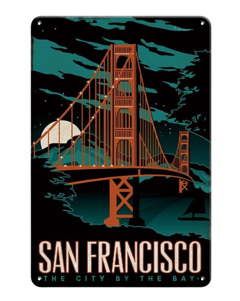 Moonlight San Francisco Golden Gate Bridge - Metal Sign