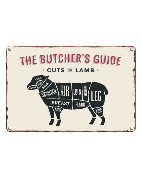 The Butcher’s Guide Lamb Cuts Vintage Kitchen Decor – Metal Sign