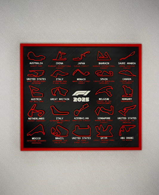 F1 2025 Full Season Grand Prix Layouts – Track Wall Art